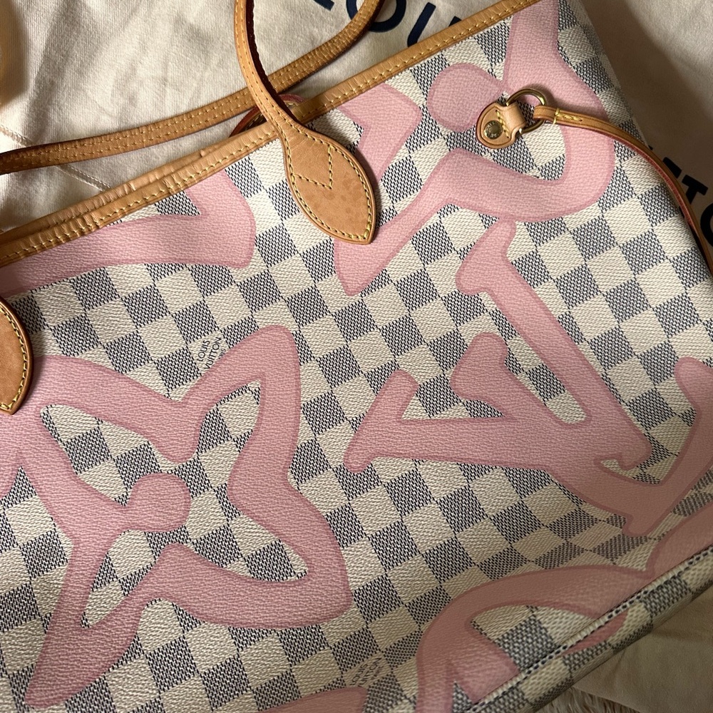 Louis Vuitton Pink Checkered Bag Limited Edition Neverfull MM tote